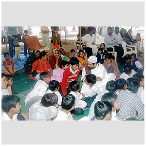 Rangbal with students at Sharda Mandir School
